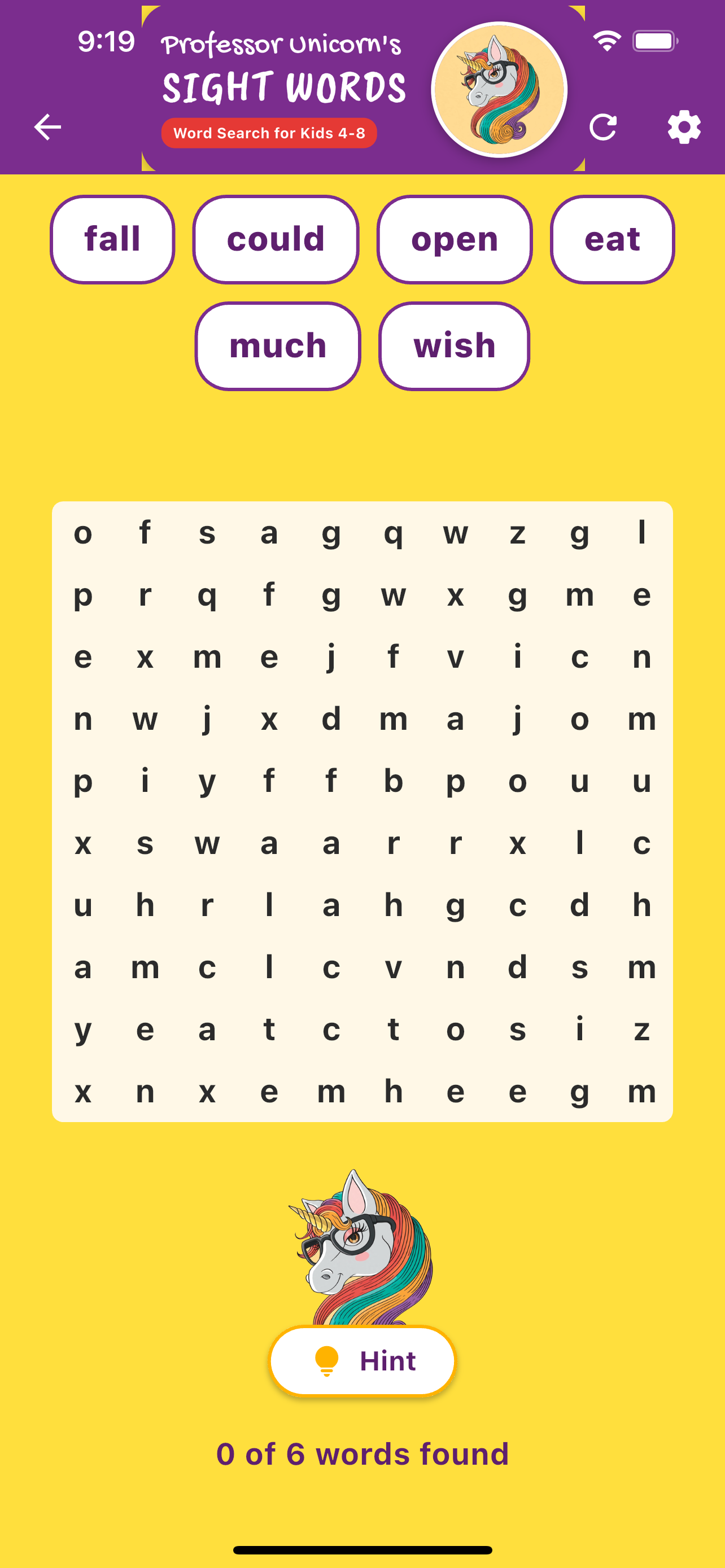 Professor Unicorn's Sight Words game screenshot